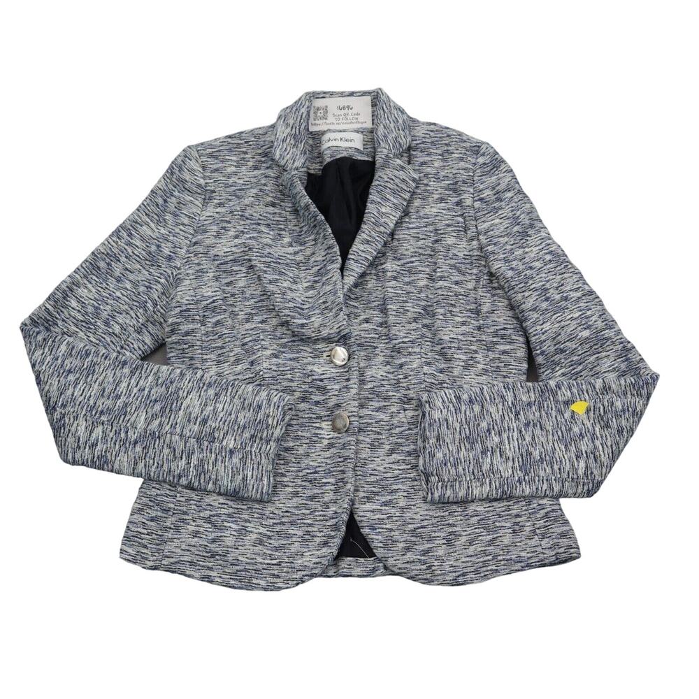 Calvin Klein Blazer Womens 6P Gray Petite Blazer Notch Lapel Single Breasted